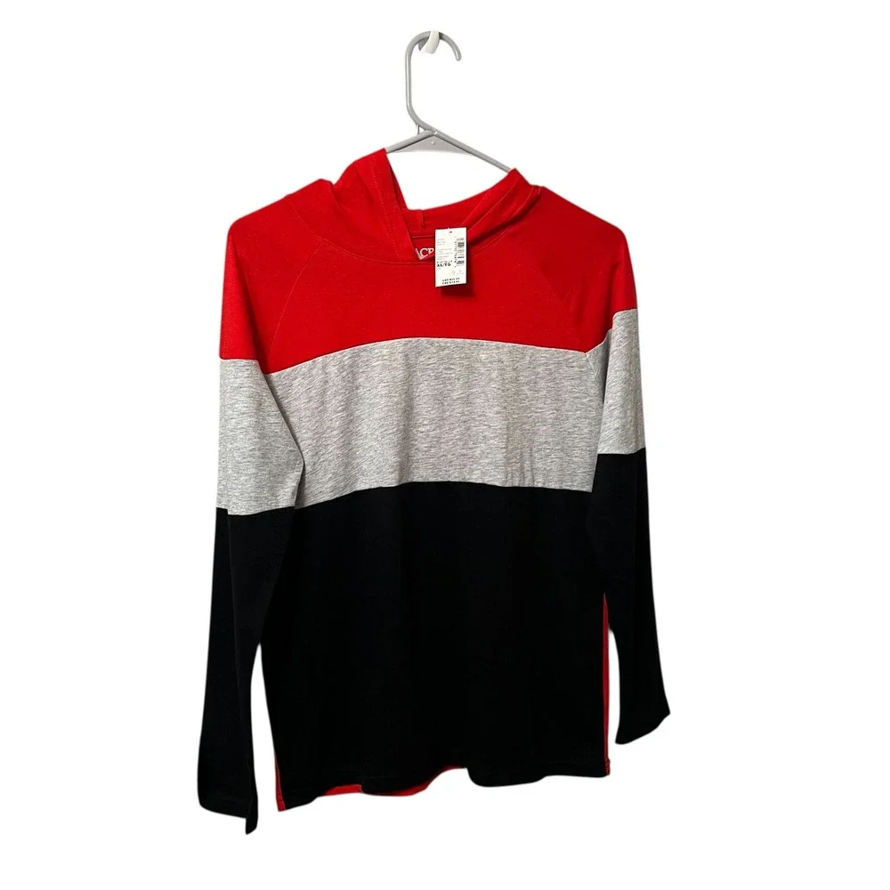 The Childrens Place Colorblock‎ Hoodie Red Grey Black Long Sleeve Boys XL 14 NWT
